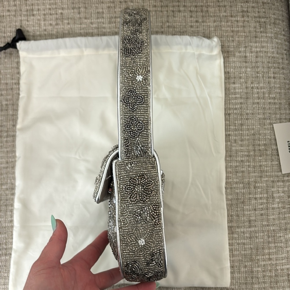 STAUD Tommy Beaded Flap Shoulder Bag (NWOT) - Silver Garden Party - Picture 8 of 13